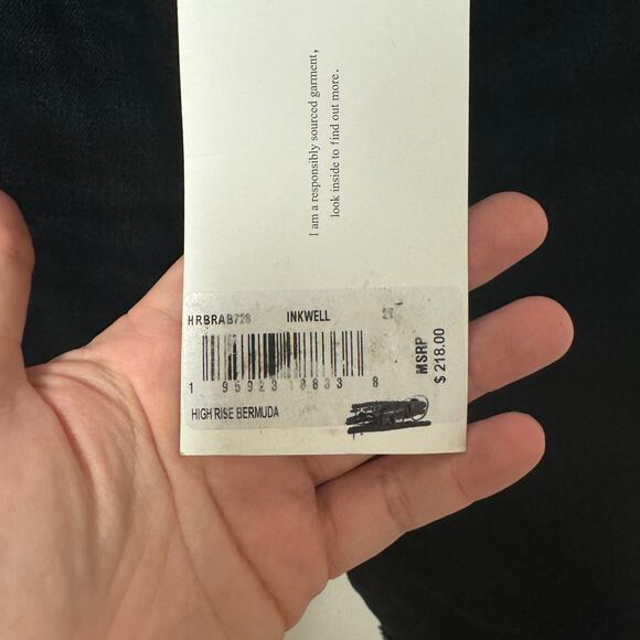 NWT Frame Denim High Rise Bermuda Inkwell Jean Shorts- Raw Hem Black Denim - Picture 7 of 8